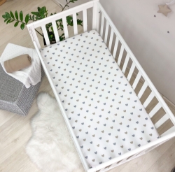 Husa saltea patuț bebe copii din bumbac 120 x 60 cm, Inimioare bej-gri